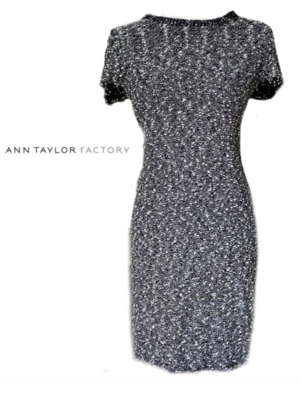 Ann Taylor Short-Sleeve Black & White Tweed Knit Dress